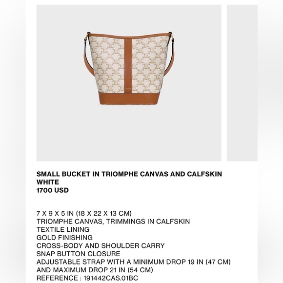 Celine Small Bucket White Canvas Tan Leather - Picture 7 of 7